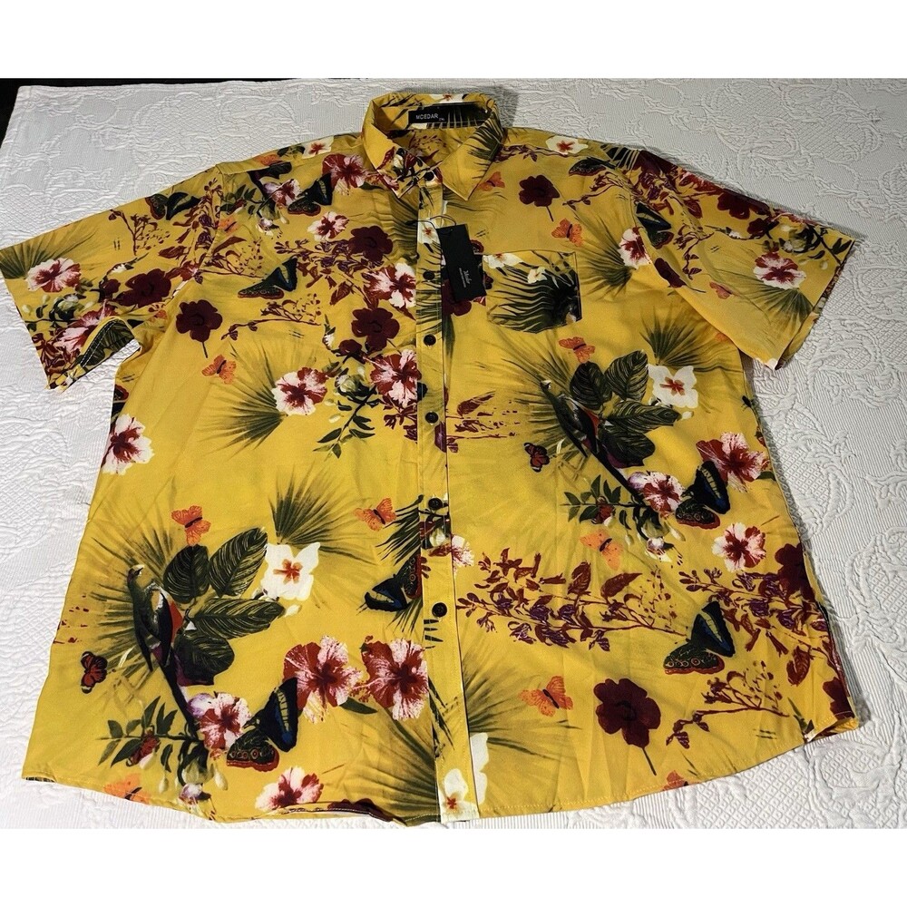 MCEDAR YELLOW TROPICAL FLORAL PRINT SHORT SLEEVE BUTTON UP MEN 2XL NWT